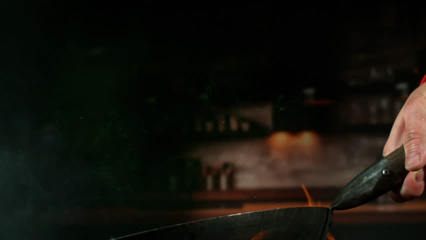 Super Slow Motion of Flying Paella Ingredients . Filmed on High Speed Cinema Camera