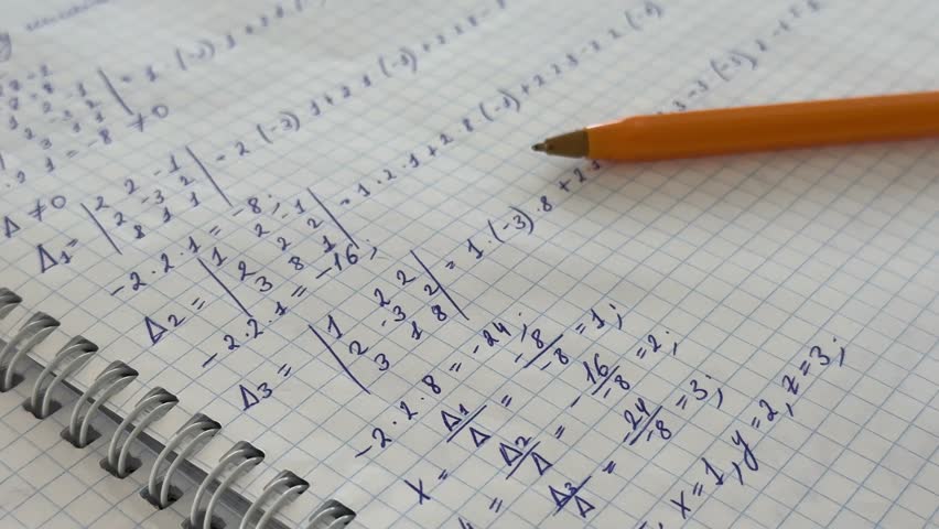 Solving mathematical analysis exercises. The system of equations. Calculations closeup