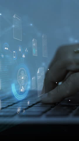 Document management concepts with artificial intelligence.  businesswoman reviews electronic documents on digital documents on a virtual screen. Document management systems and automation processes."