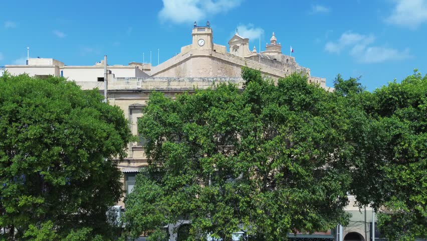 Ascending aerial view of Gozo's Cittadella, Malta