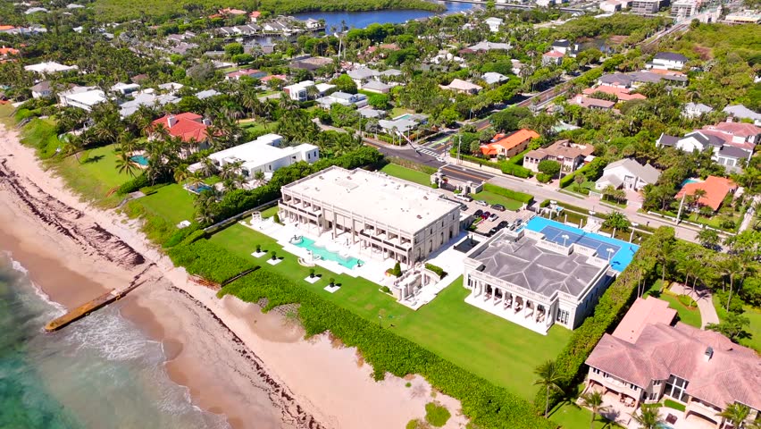 Boynton Beach mansion on the sand. Aerial stock video 2025