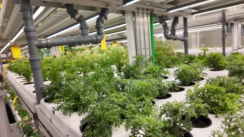 Sustainable greenery inside a modern indoor farm