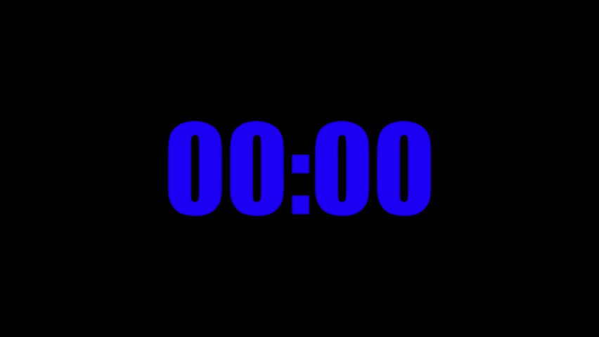 Blue digital timer counting three seconds on black background countdown timer animation
