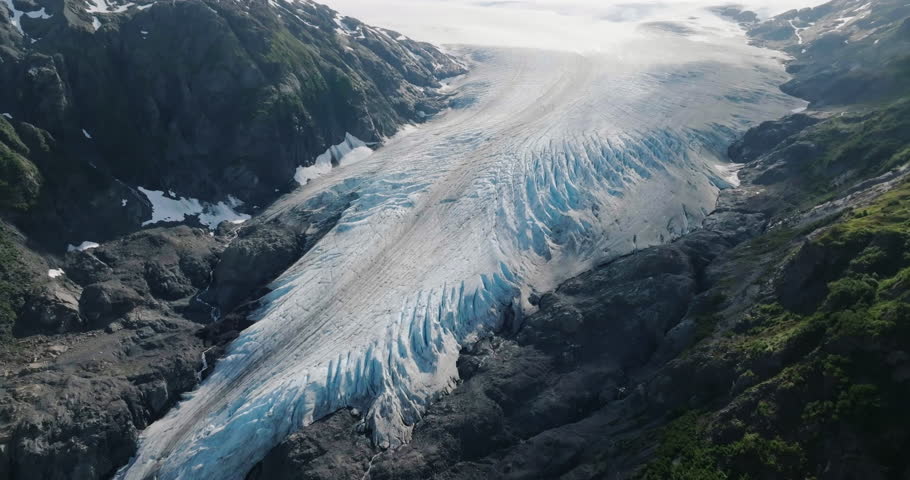 Aerial view of Exit glacier area with ice tongues , Alaska