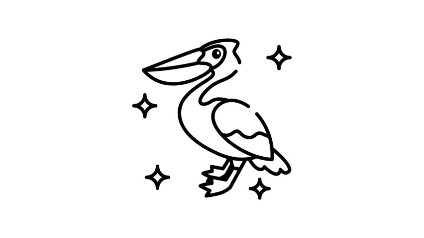 animation of Pelican bird a majestic creature is gracefully surrounded by shimmering sparkles in a dreamy scene.