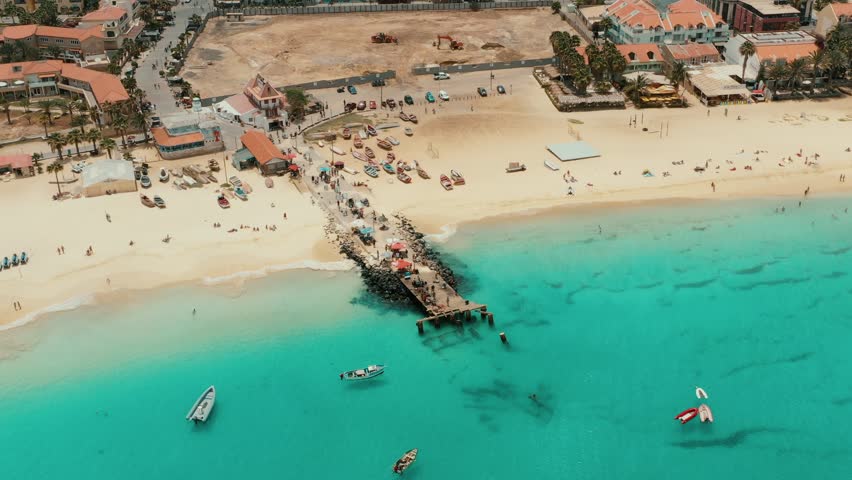 Aerial View Of Pontao de Santa Maria In Isla de Sal, Cabo Verde, Africa.
