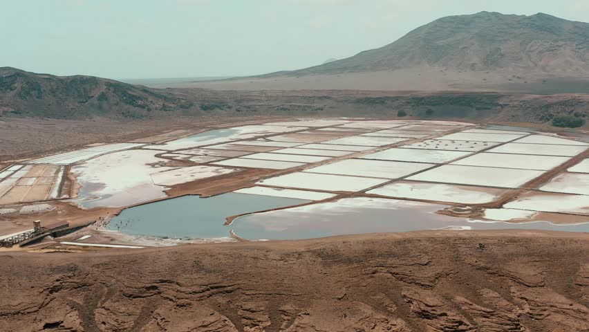 Aerial Shot Of Pedra de Lume Salt Ponds In Cape Verde