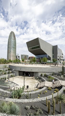 Timelapse of Glories Metro Station In Barcelona and skyline in vertical