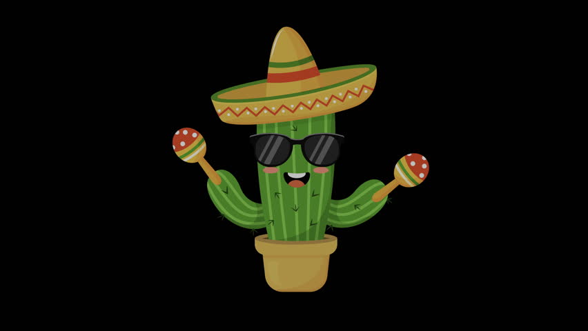A Cheerful Cactus Celebrating with Maracas and a Sombrero Embracing Mexican Culture Animation
