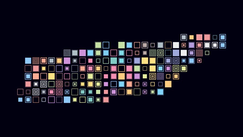 Tennessee animation. Shape of the state with pulsating colored dots. Large size square blocks. Digital style map on dark background. Plain video.