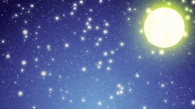 Magical winter night scene featuring a bright snowy moon glowing in the starry sky with gentle falling snowflakes. Perfect for holiday cards, winter backgrounds, Christmas themes, seasonal animations. - Powered by Shutterstock - Get 15% off with code: PIKWIZARD15