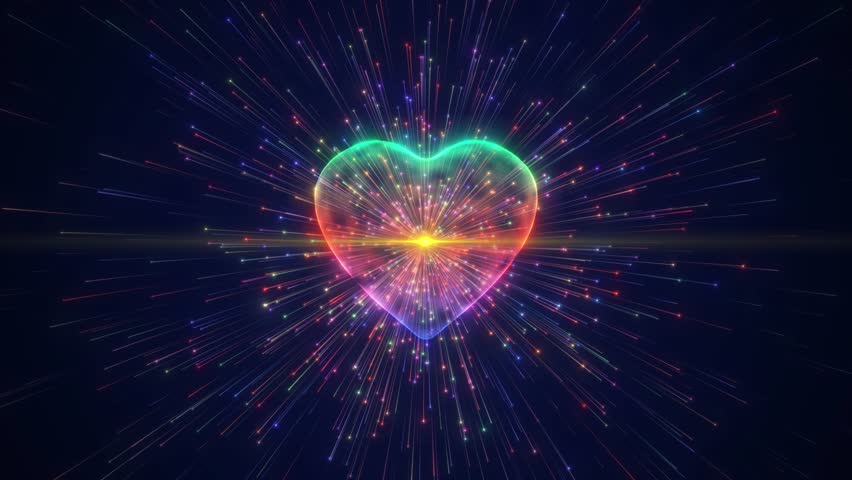 Abstract Glowing Heart With Bursting Rainbow Light Rays Dynamic Love Energy Visual,glowing Heart With Light Streaks, Colorful Particle Burst, Abstract Love And Romance Background.abstract Heart With B