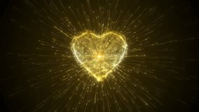 Golden Particle Heart Radiating Luminous Energy and Light Rays on a Dark Background,Glowing blue heart radiating with neon pink and blue hearts, romantic emotion, abstract love.Futuristic heart symbol - Powered by Shutterstock - Get 15% off with code: PIKWIZARD15