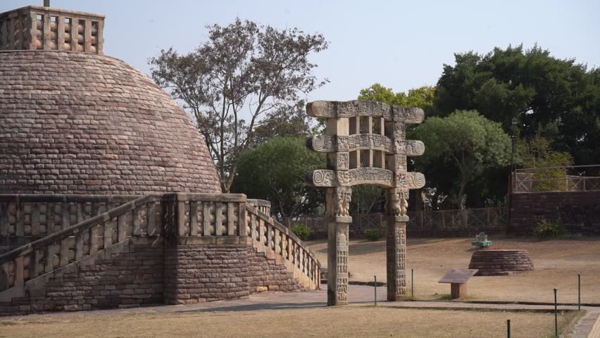 Sanchi Stupa, The main stupa a 2200 year old Buddhist monument built by Emperor Ashoka, UNESCO World Heritage Site.