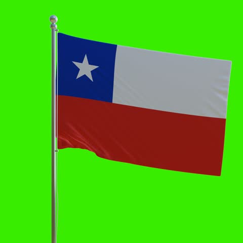 Chile Flag Waving in the Wind with Green Screen Background