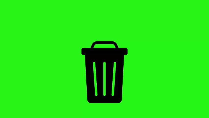 Animated trash can icon with paper thrown in on green screen background