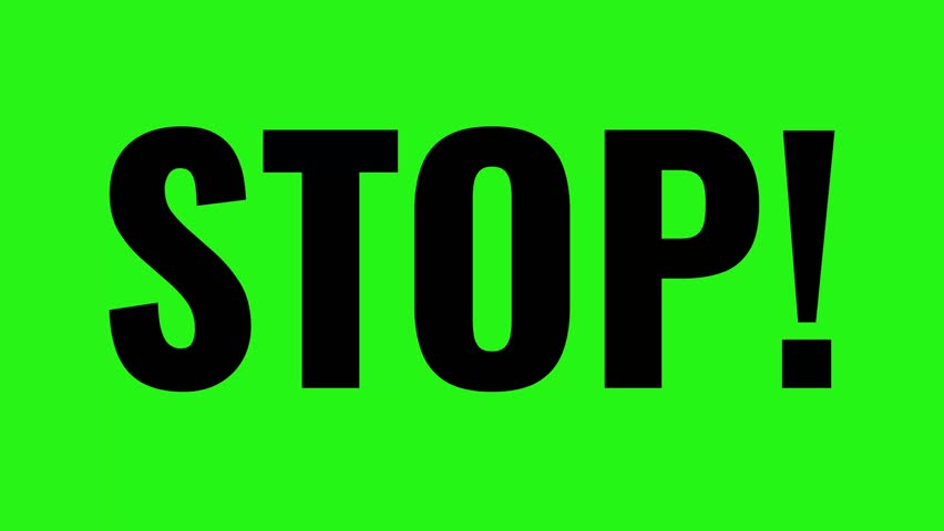 Blinking black stop text animation on green screen background in 4K