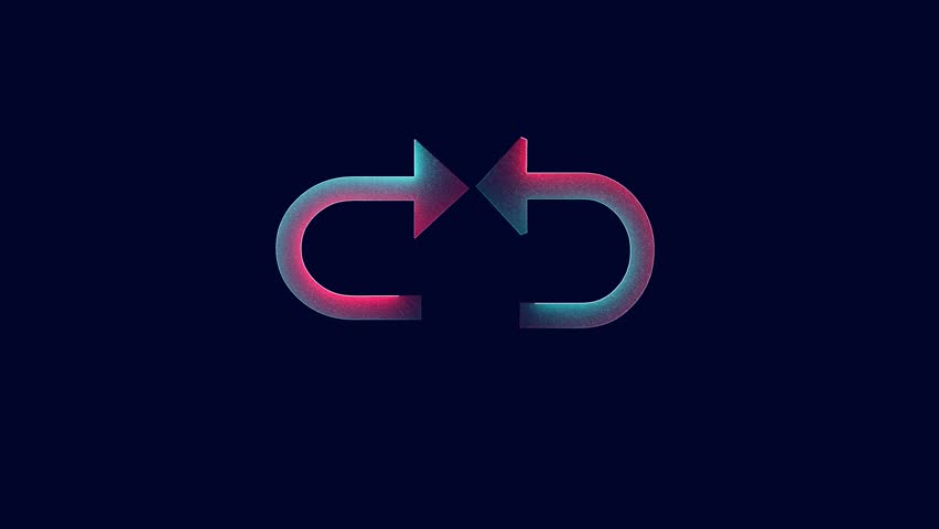 Glowing Arrow curved arrow pointing down two color saber animation with Dark Blue background. HD.