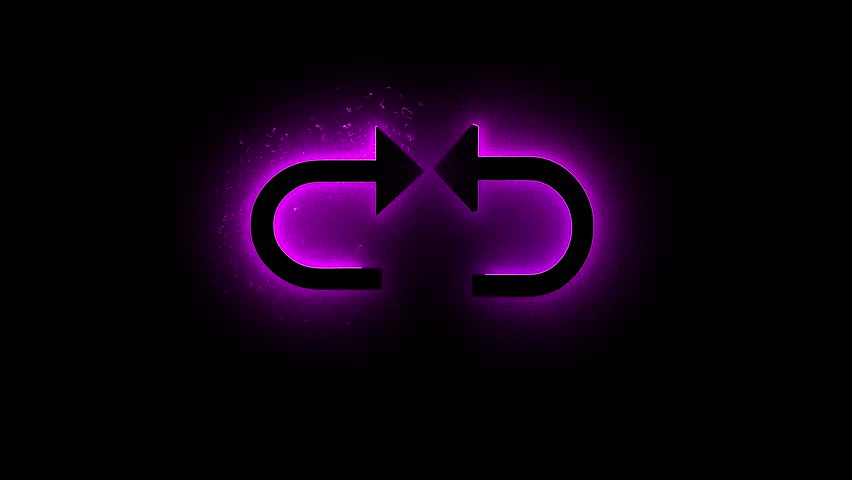 Neon Arrow curved arrow pointing down saber animation with black screen background. 4K video