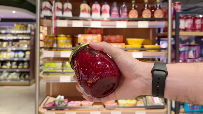 choosing products(confiture, jam ) at the grocery store
