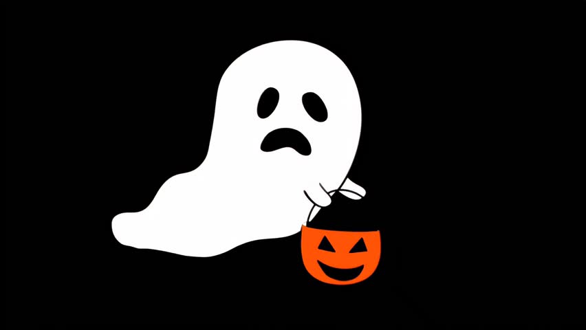Cute Halloween Ghost with Pumpkin Bucket Illustration