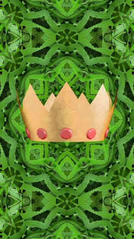 Golden crown rotating over an abstract green  background; smooth seamless loop for luxury branding, casino intros and royal-themed motion graphics. 3D animation