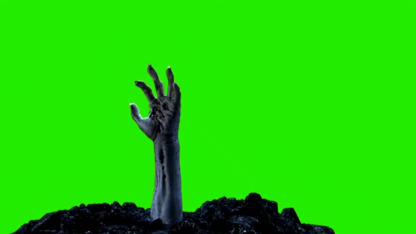 Zombie Hand Emerging from the Ground on Green Screen