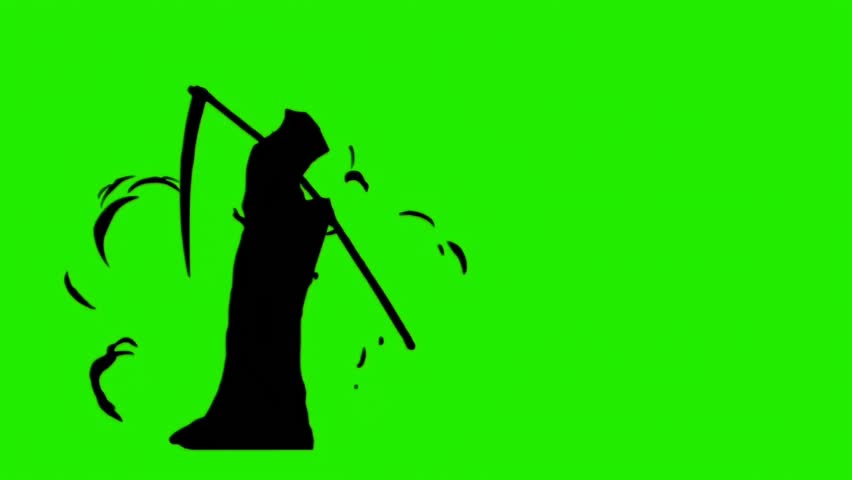 Grim Reaper Silhouette with Scythe on Green Screen