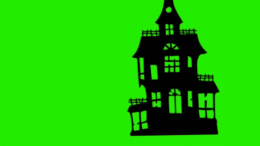 Spooky Haunted House Silhouette on Green Screen