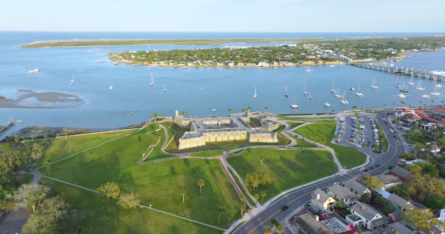 St. Augustine, Florida travel destination old city. Historical fort Castillo de San Marcos, National Monument open for tourists.