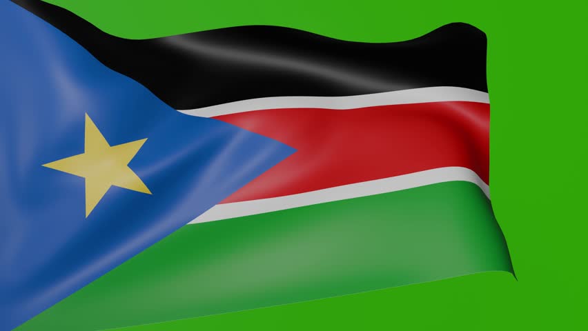 Waving South Sudan flag on green screen. South Sudan animated flag.