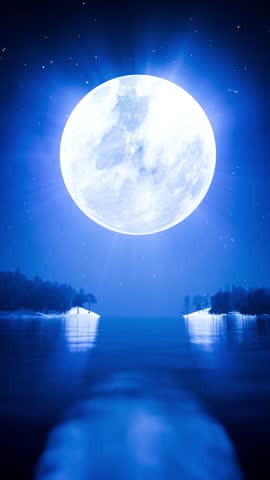 Full Moon Super Moon Over Sea with Moon Reflection and Ripple Surface in Tranquil Night Atmosphere 3D Rendering																					
