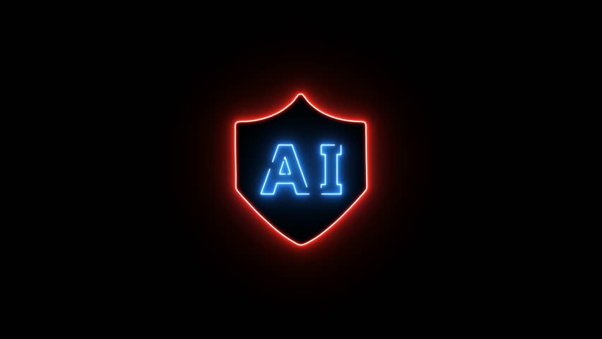 an AI interface with a large glowing shield icon at its center, representing ultimate protection