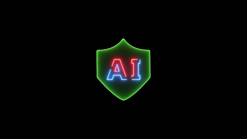 an AI interface with a large glowing shield icon at its center, representing ultimate protection