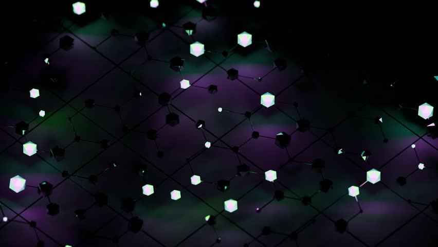 Plexus network glowing with turquoise and purple lights