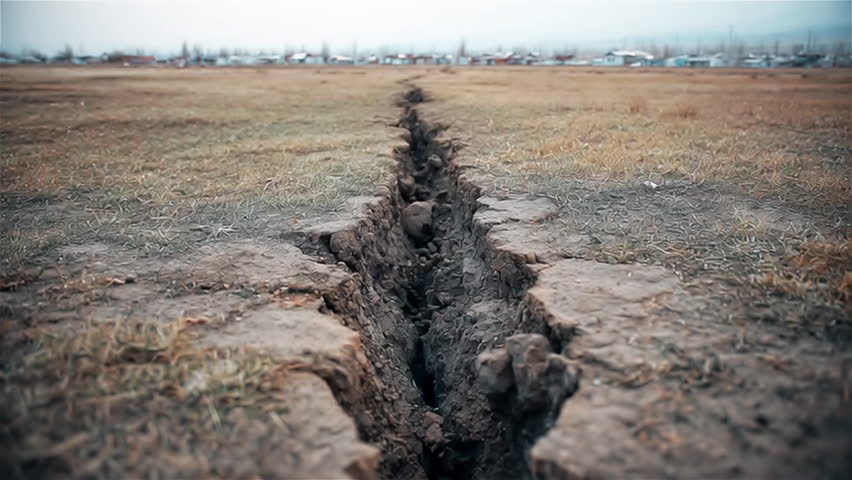 Earth ground crack camera flying over