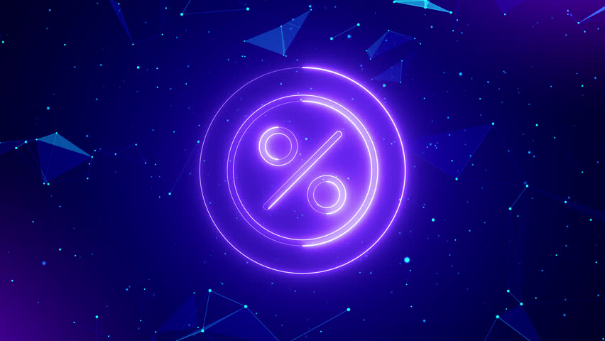 Discount Neon Icon on Digital Plexus Technology Background Seamless Loop