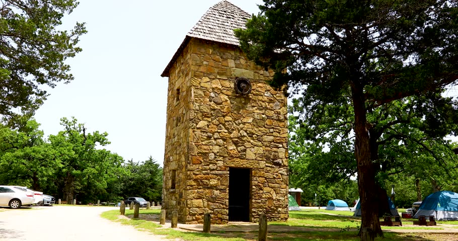 Static video of the historic Rock Tower in Lake Murray State Park in Ardmore Oklahoma