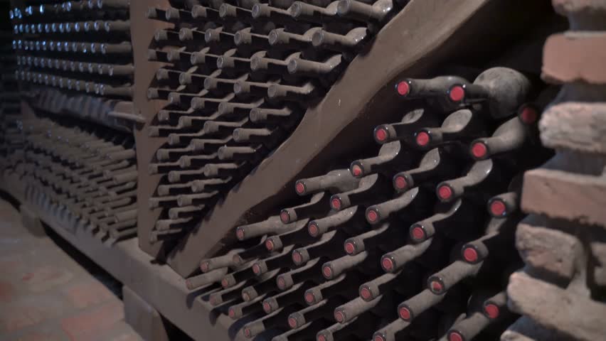 wine bottles in wine cellar warehouse