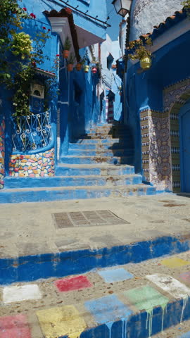 Sunny And Colorful View Of The Streets Of Chefchaouen, Morocco