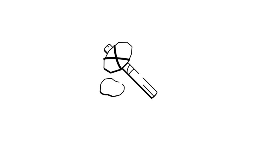 A hand drawn style animated icon showing a stone hammer 
