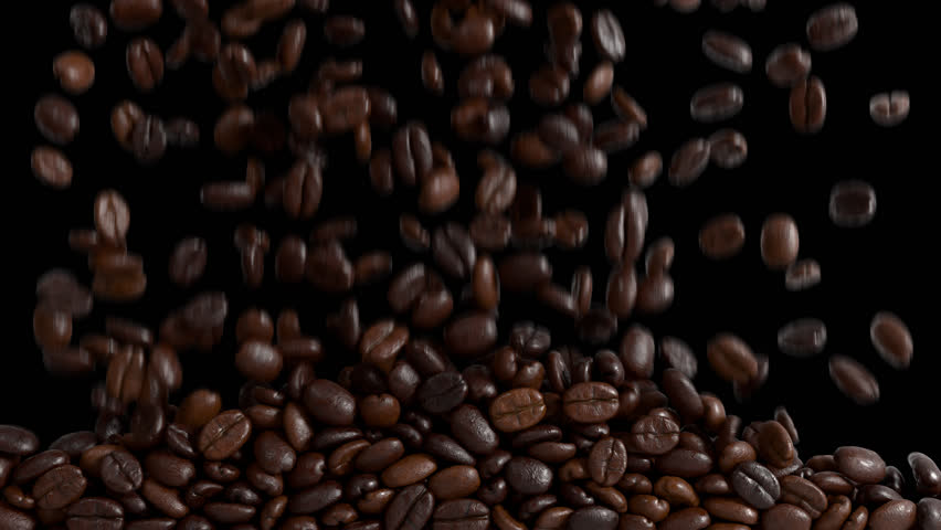 3D Coffee Beans Transition with Alpha on Transparent Background. 3D rendering.