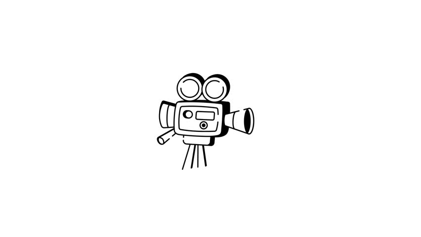 A drawing style animated icon depicting movie camera
