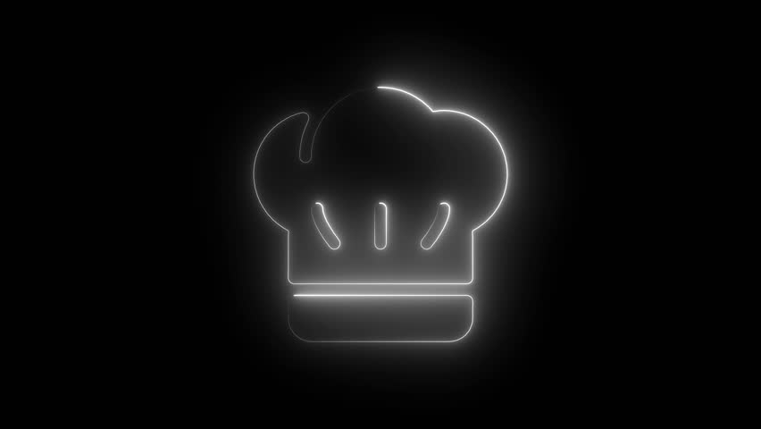 Chef icon animation by white color neon on black background.