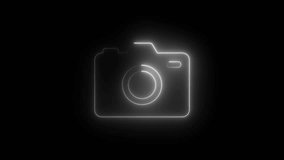 DSLR camera icon animation by white color neon on black background. - Powered by Shutterstock - Get 15% off with code: PIKWIZARD15