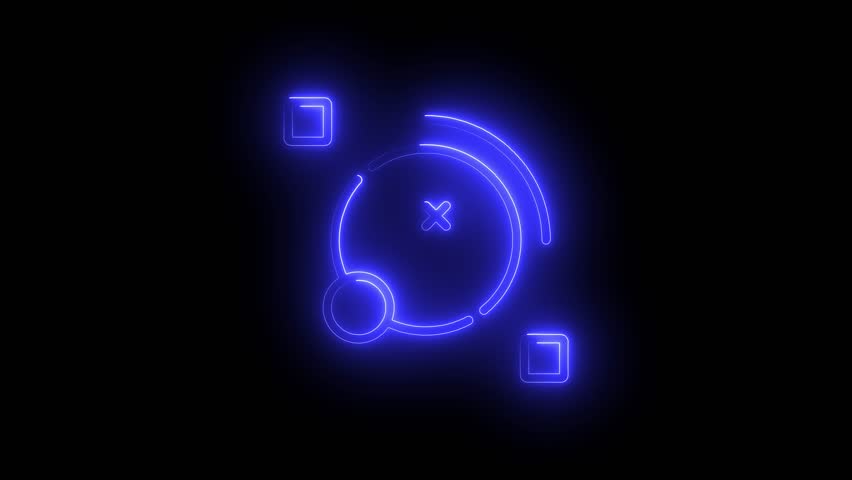 Shape design icon animation by blue color neon on black background.