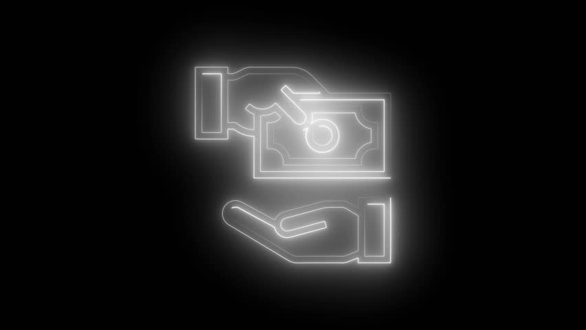 Pay icon animation by white color neon on black background.