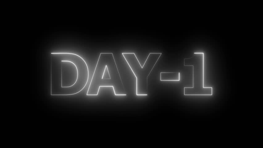 Day 1 text animation by white color neon on black background.