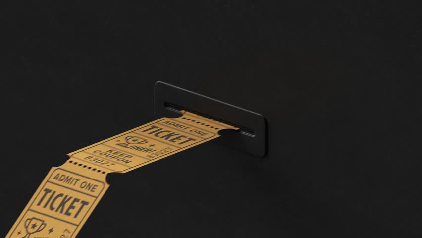 Arcade Prize Ticket Dispenser with Tickets Flowing Out, Set Against a Black Background, Featuring Brightly Colored Tickets and a Classic Design, Concept of Fun and Entertainment