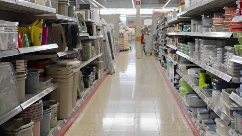 Explore an aisle filled with various storage containers, providing organization solutions for any home.